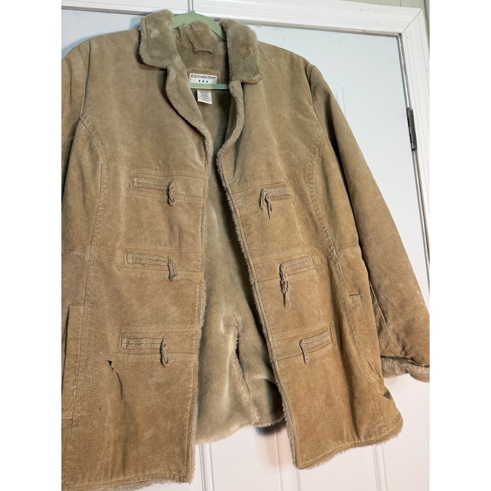 Covington Tan Suede Leather Jacket XL Faux Fur Lined Winter Coat Tan